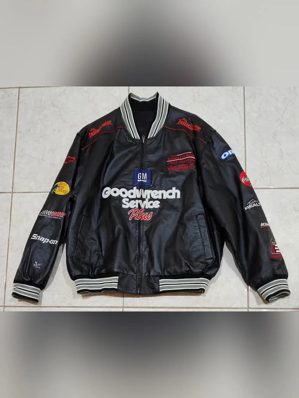 VINTAGE  Dale Earhardt Black Racing Patch Bomber Jacket - Men